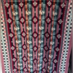 VTG Woven Knit Tapestry Throw Blanket Floral Cottage Farm Country Burgandy